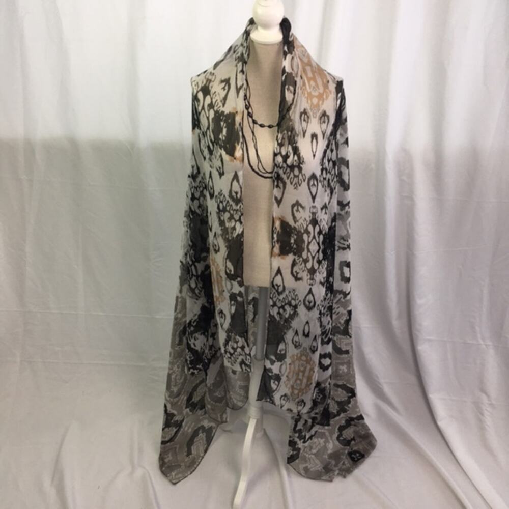 Ink Blot Style Scarf White Black Tan